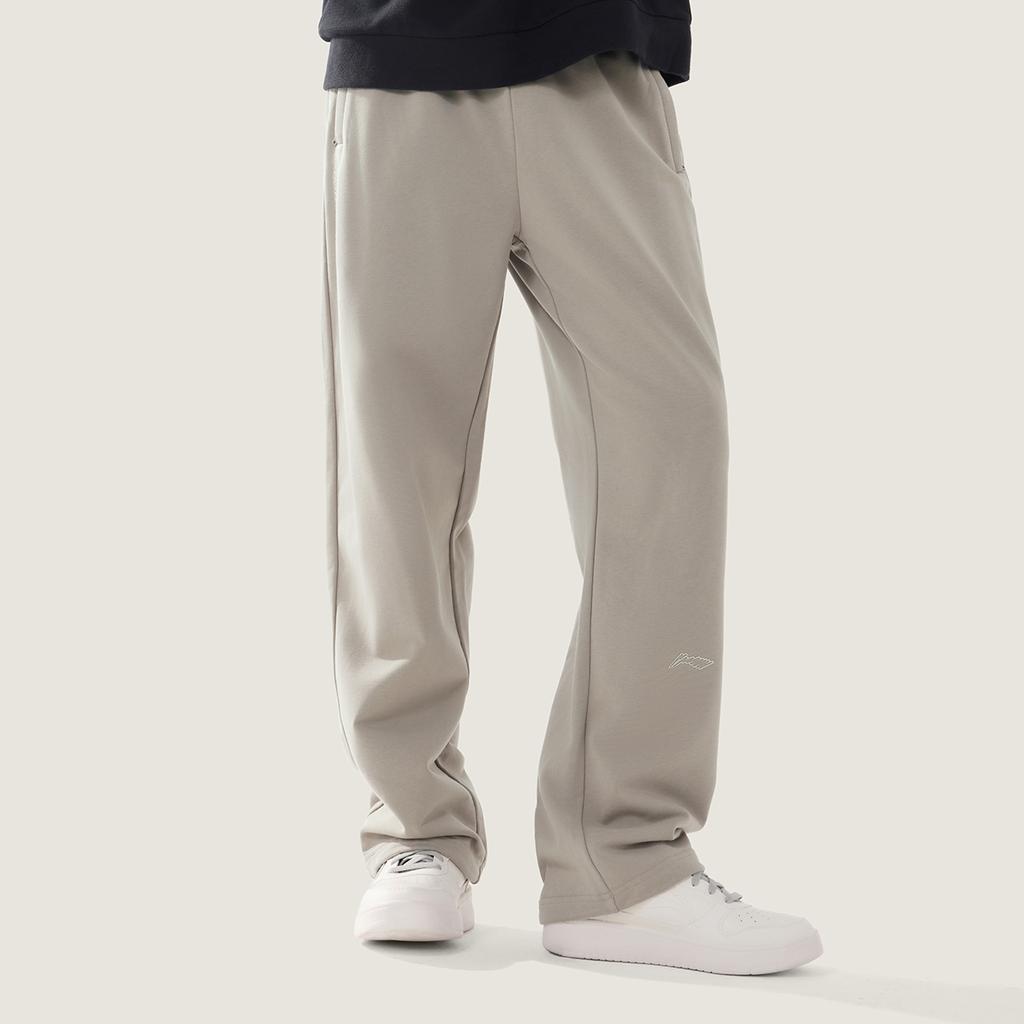 Li Ning Sports Lifestyle Series Outdoor Mid Waist Loose Straight Leg Logo Print Knitted Sports Pants Men Pants AKLVJ25-3