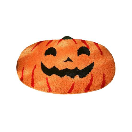 Halloween Welcome Doormat Half Circle Spider-Web Bat Skull Pumpkin Shape Floor Mat Non-Slip Entrance Mat for Front Door Porch Home Decoration