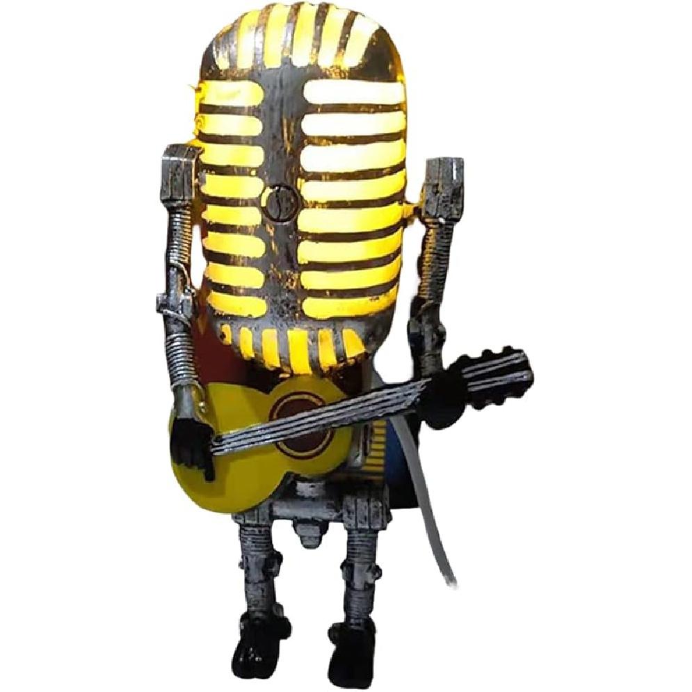 Microphone Robot Lamp Statue Industrial Table Lamp, Retro Steam Punk Robot Lamp Decor Night Light Creative Fun Desk Lamp for Home Office Desk