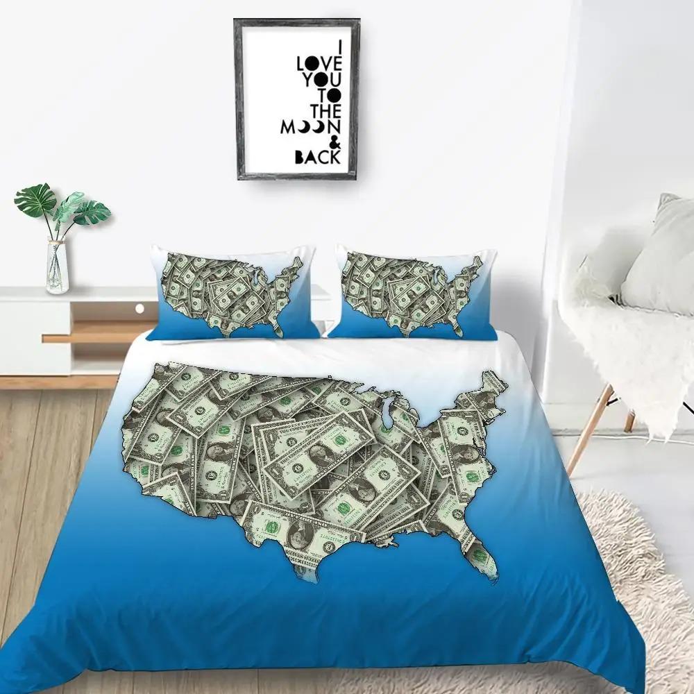 Copripiumino in Denaro Microfibra Banconote Dollaro della Federal Reserve degli Stati Uniti con il Ritratto di Ben Franklin Set Letto Matrimoniale