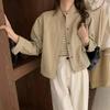 Women's Solid Color Cargo Jacket Korean Style Casual Short Length Long Sleeve Outerwear for Autumn