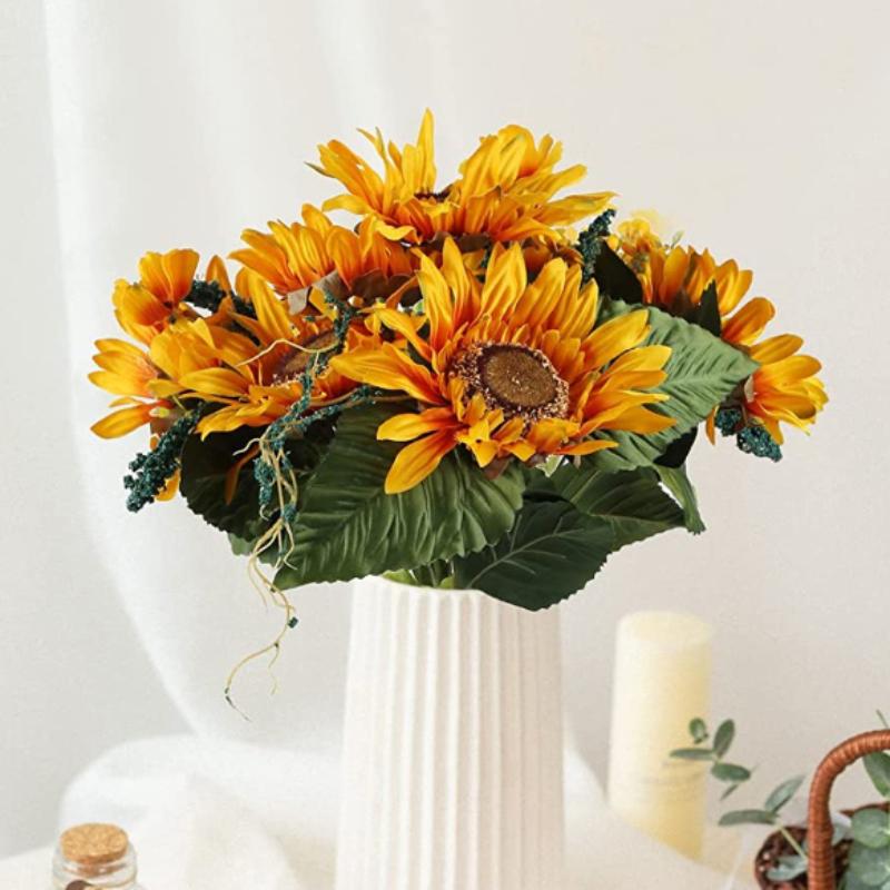 

Букет из искусственных подсолнухов с 13 головами, 19,3-дюймовые шелковые подсолнухи, искусственные цветы, цветочная композиция для свадебной вечеринки, офисного стола, домашнего декора