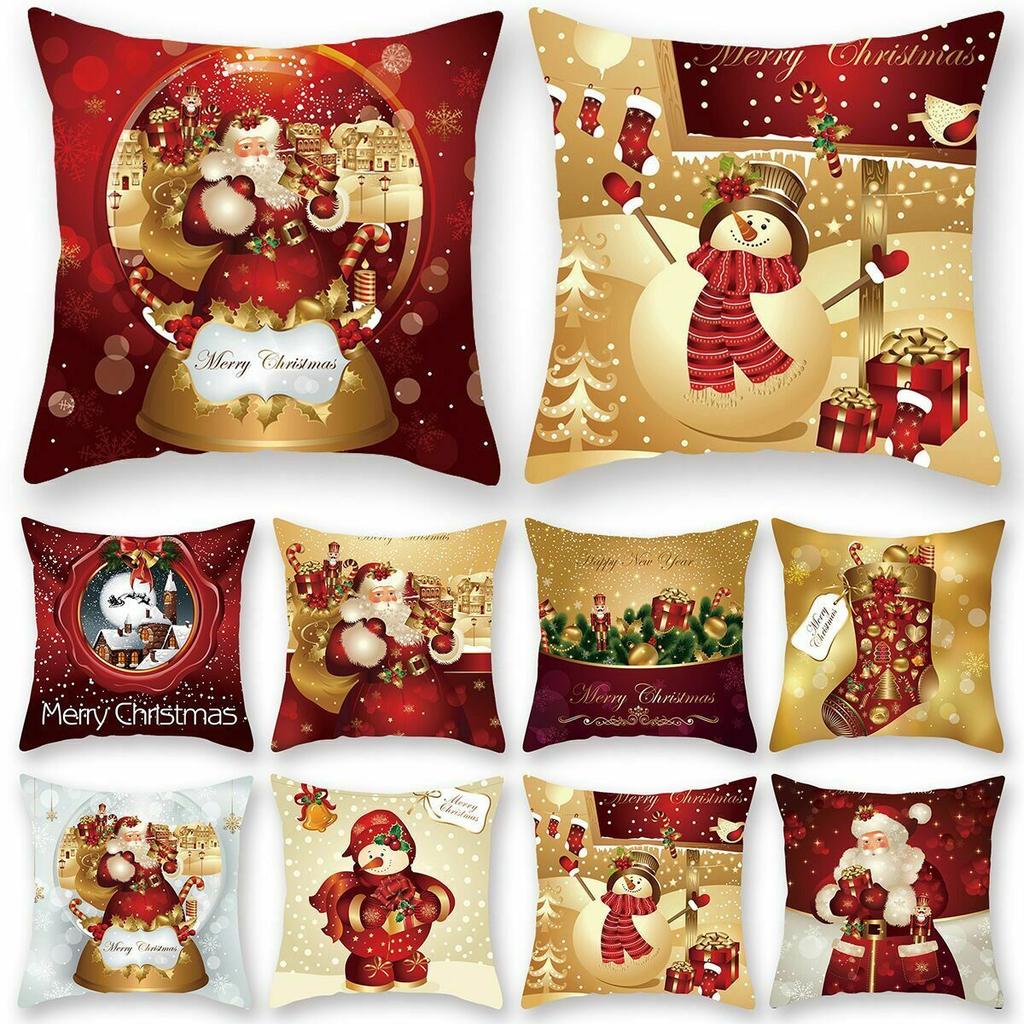 Festive Christmas Cushion Cover Featuring Adorable Santa Snowman Designs For Holiday Cheer