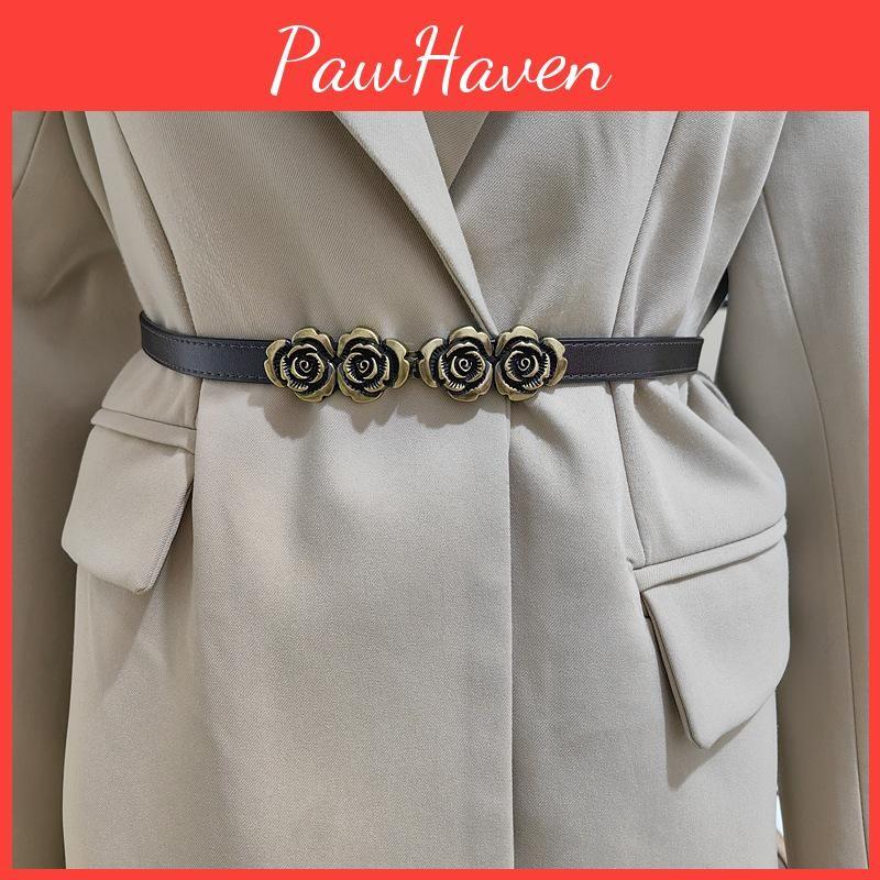 Rose Shape Flowers Buckle Women Leather Waist Belt For Everyday Fashion Wear