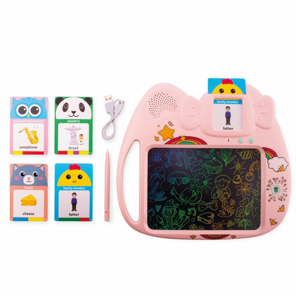 Drawing Tablet Disappearing Pen Card Reader for Learning English 2-in-1 112 Double-Sided Cards Pink Sun Baby