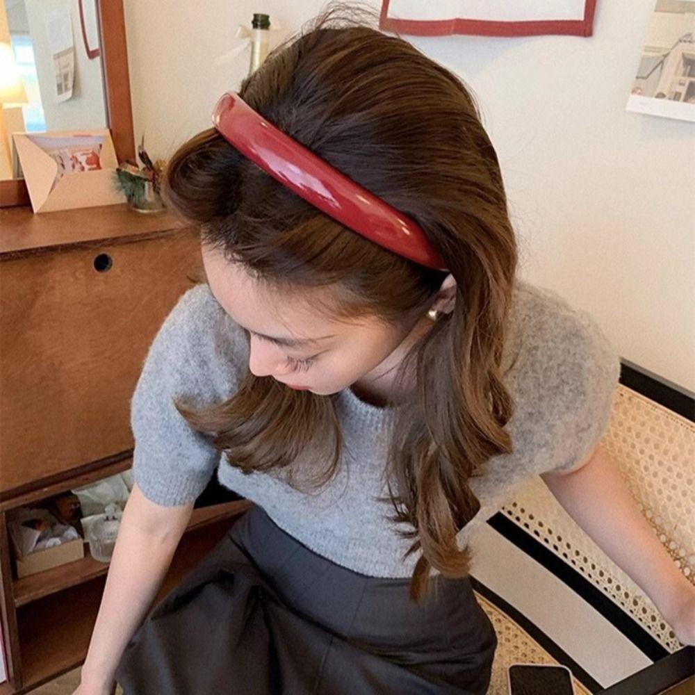 Retro Wine Red Leather Headband Leather Vintage Red Headband Fashion Compression Headband  Women