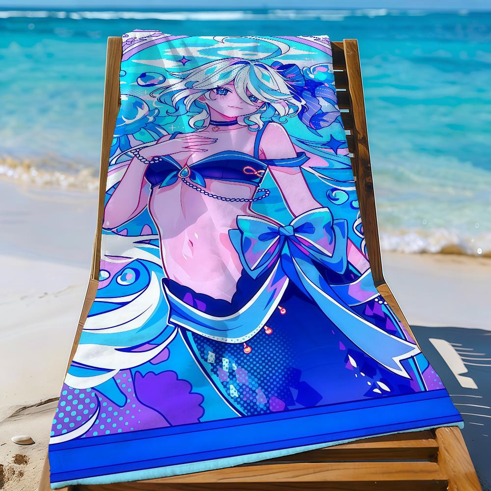 Game Cute Furina Genshin Towel Sports Quick Dry Travel Camping Gear Sandproof Soft Light Large Beach Towel