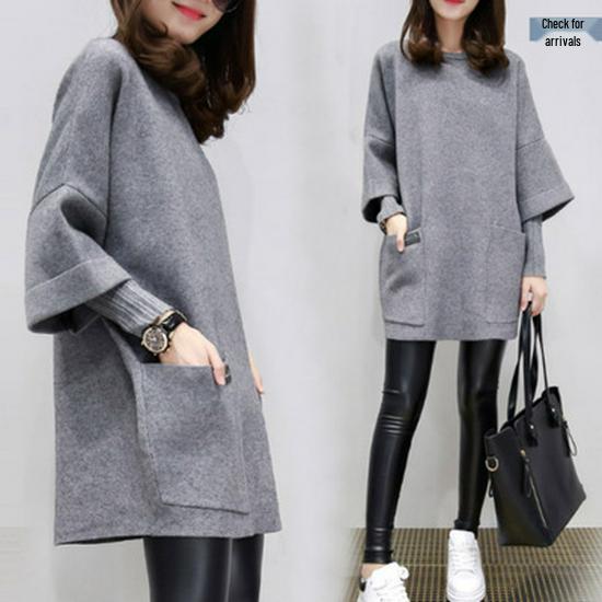 2026 Autumn/Winter Women's Plus Size Loose Patchwork Long Sleeve Solid Top Jacket