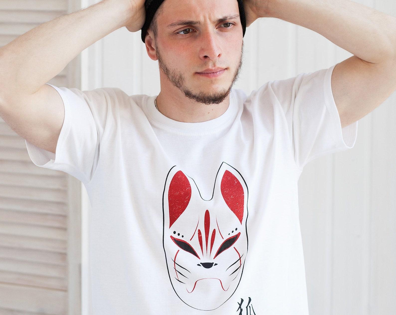 Japanese Fox Mask T-Shirt – Kitsune Inari Anime Fashion S