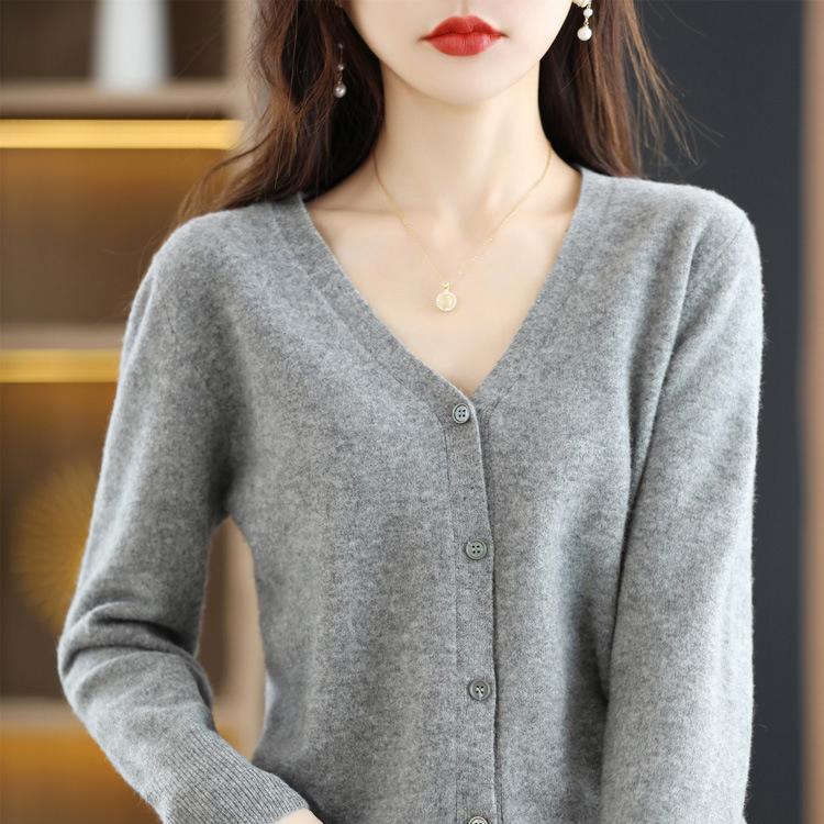 Palton cardigan tricotat din lână, cu decolteu în V, de toamnă și iarnă, de culoare solidă