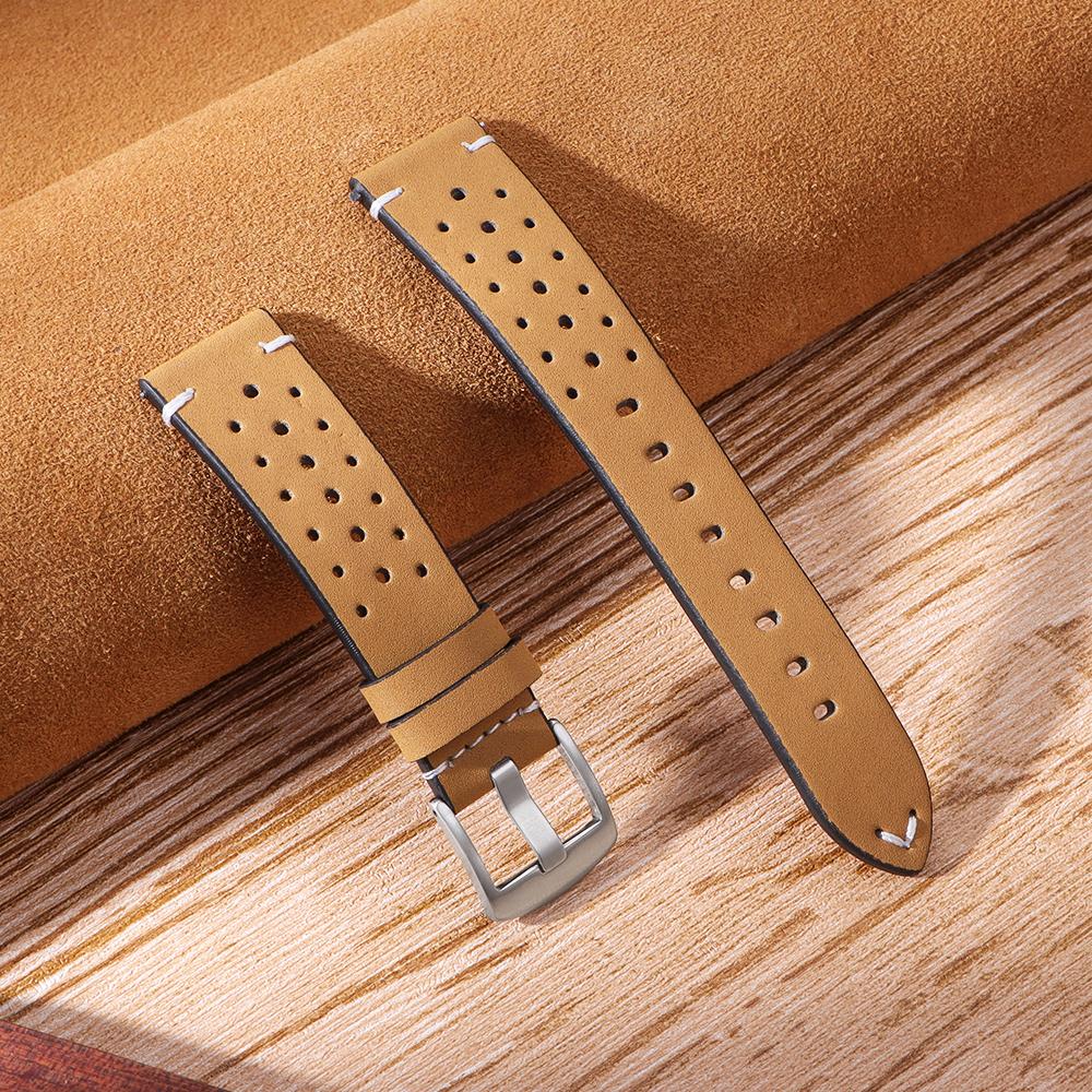 20mm 22mm Leather Wristband for Men Women Causal Breathable Watch Strap Brown Quick Release Bracelet for Seiko 5 for Huawei Gt3