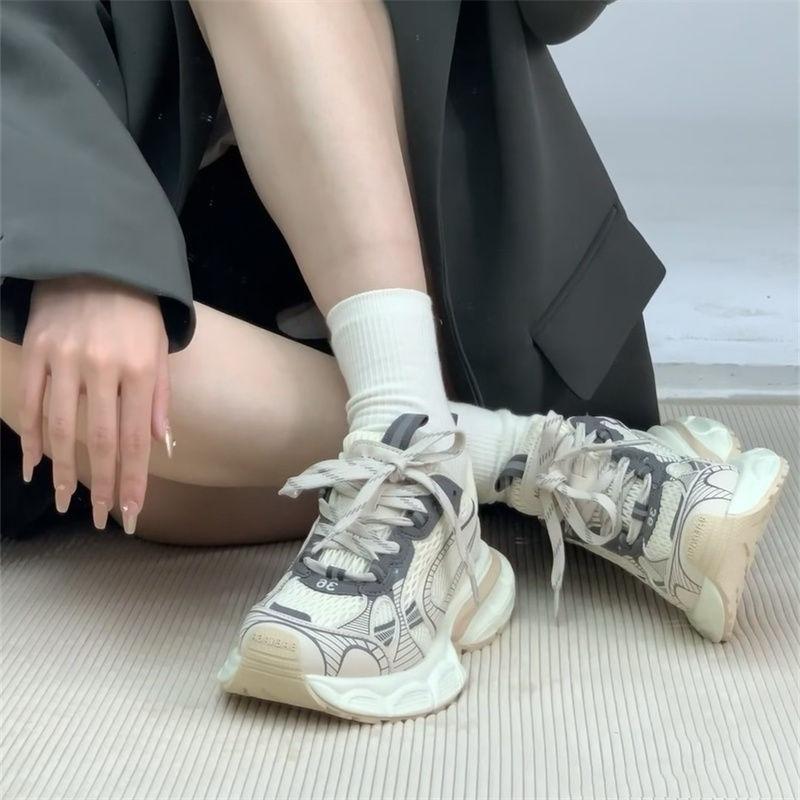 Thick-soled women's autumn mesh breathable casual sports versatile high-end dad shoes