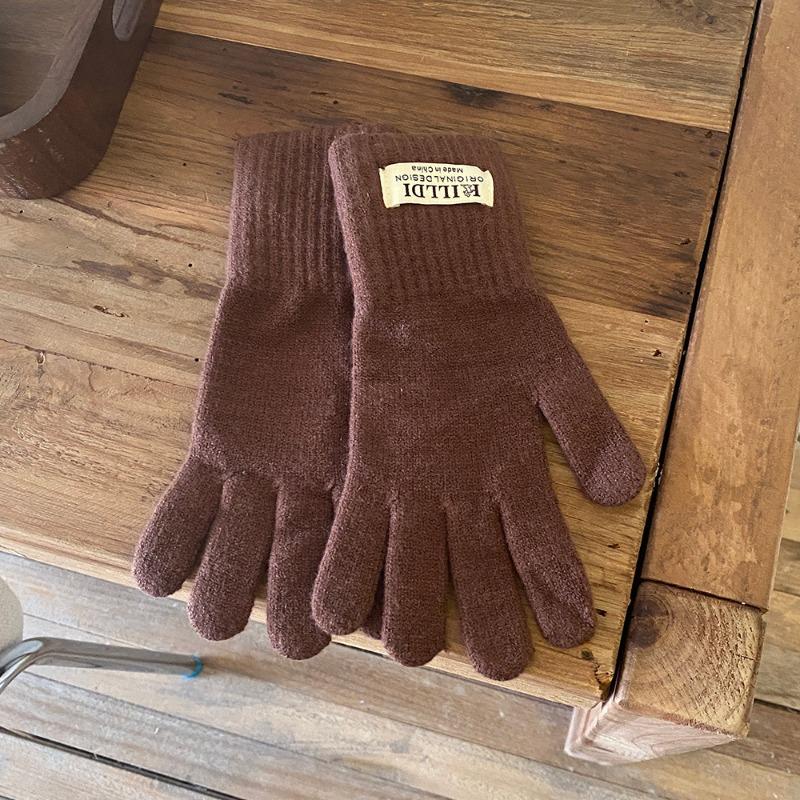 Wollstrickhandschuhe Mädchen Herbst und Winter warm und kältefest einfarbig Radfahren Fünffinger Kälteschutzhandschuhe