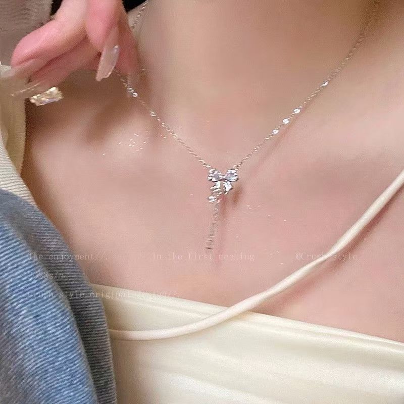Double-layer Butterfly Necklace Women's Light Luxury Collarbone Chain Niche Design Neck Chain New Trendy Pendant Jewelry