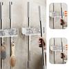 Multipurpose Wall Mount Broom And Mop Holder Self-Adhesive Broom Organizer Clips Space-Saving Mop Holder With Hooks