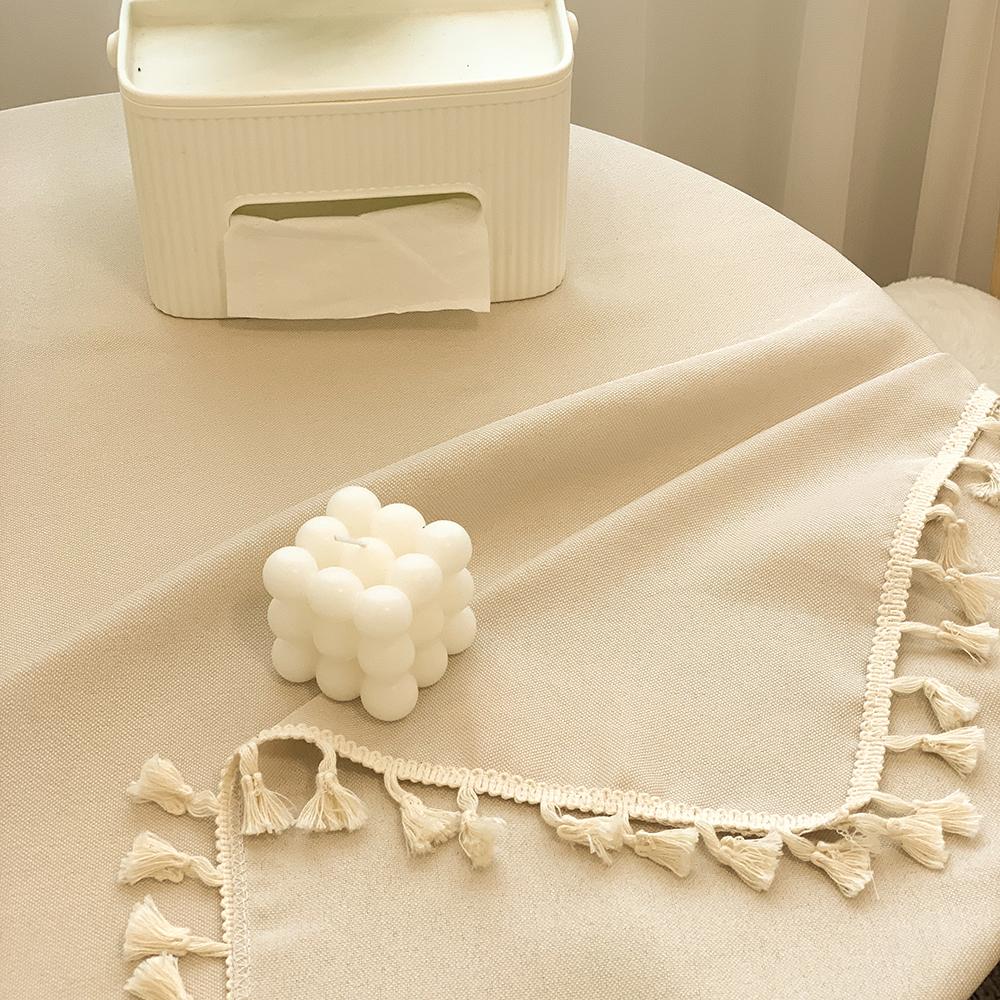 Beige Round Tablecloth Wrinkle Resistant Washable Polyester Table Cloth for Kitchen Dinning Tabletop Decoration, Rustic Outdoor