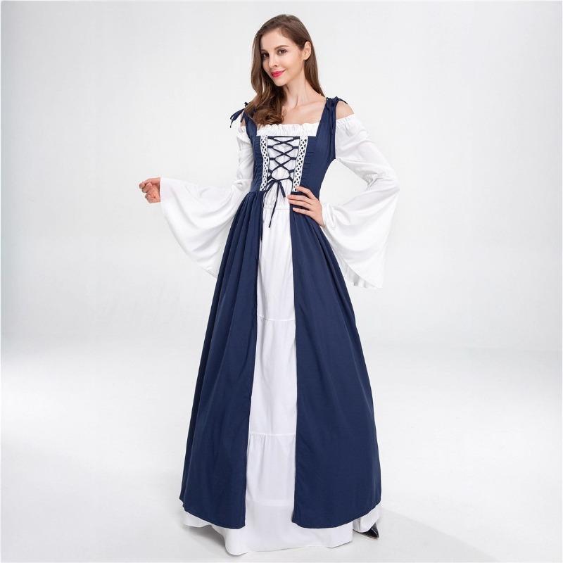 

Коллекция Хэллоуин Средневековый Винтажный Придворный Стиль Милое Лоскутное Викторианское Платье Костюм XXL синий