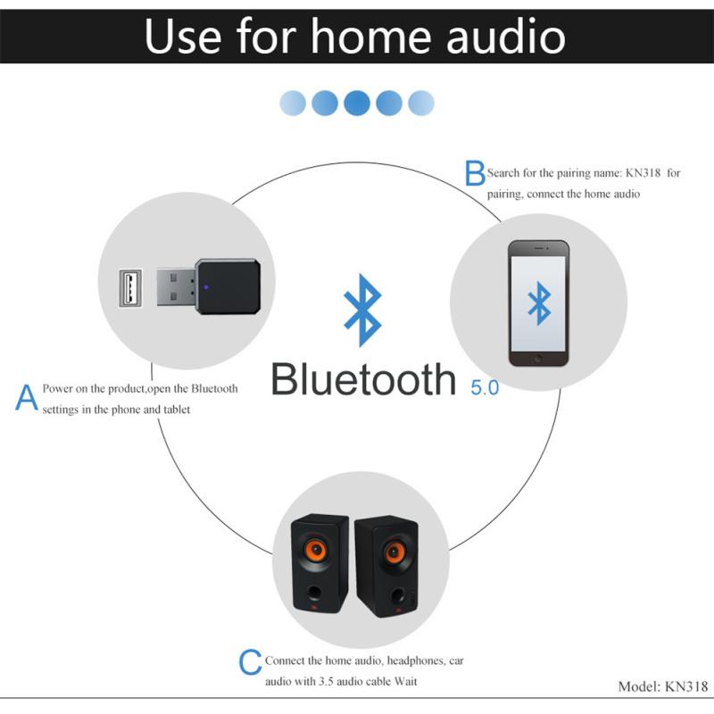 Bluetooth-kompatibler V5.1 Audio-Empfänger USB Aux Dual-Modus-Ausgang Dualkanal-Stereo-Konverter