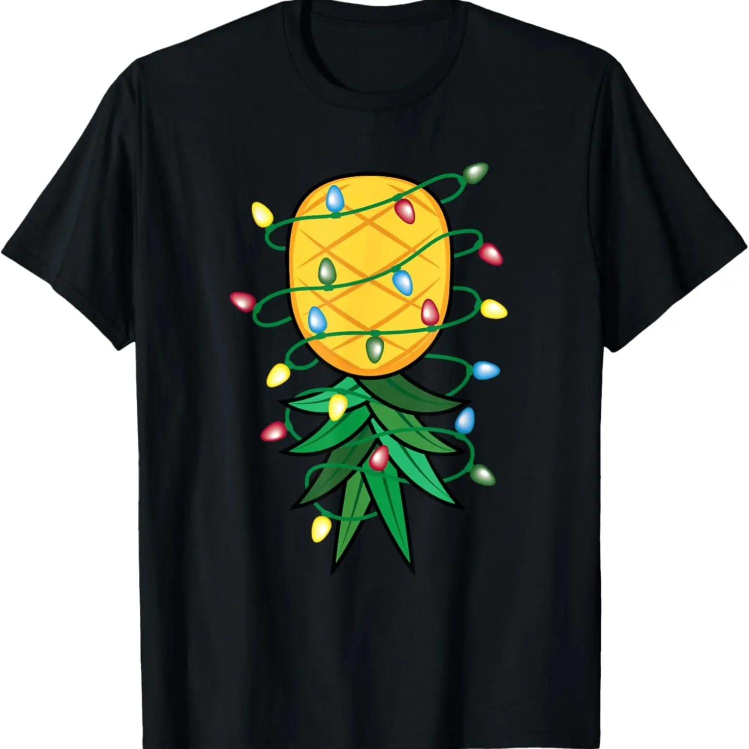 Funny Christmas Lights Santa Upside Down Pineapple Swinger T-Shirt S