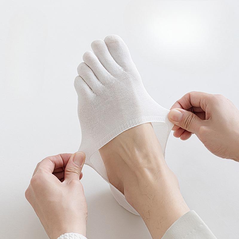 Men's Solid-color Casual Boat Socks, Spring and Summer Breathable Thin Cotton Antibacterial and Deodorizing Short Socks, Summer Toe Socks