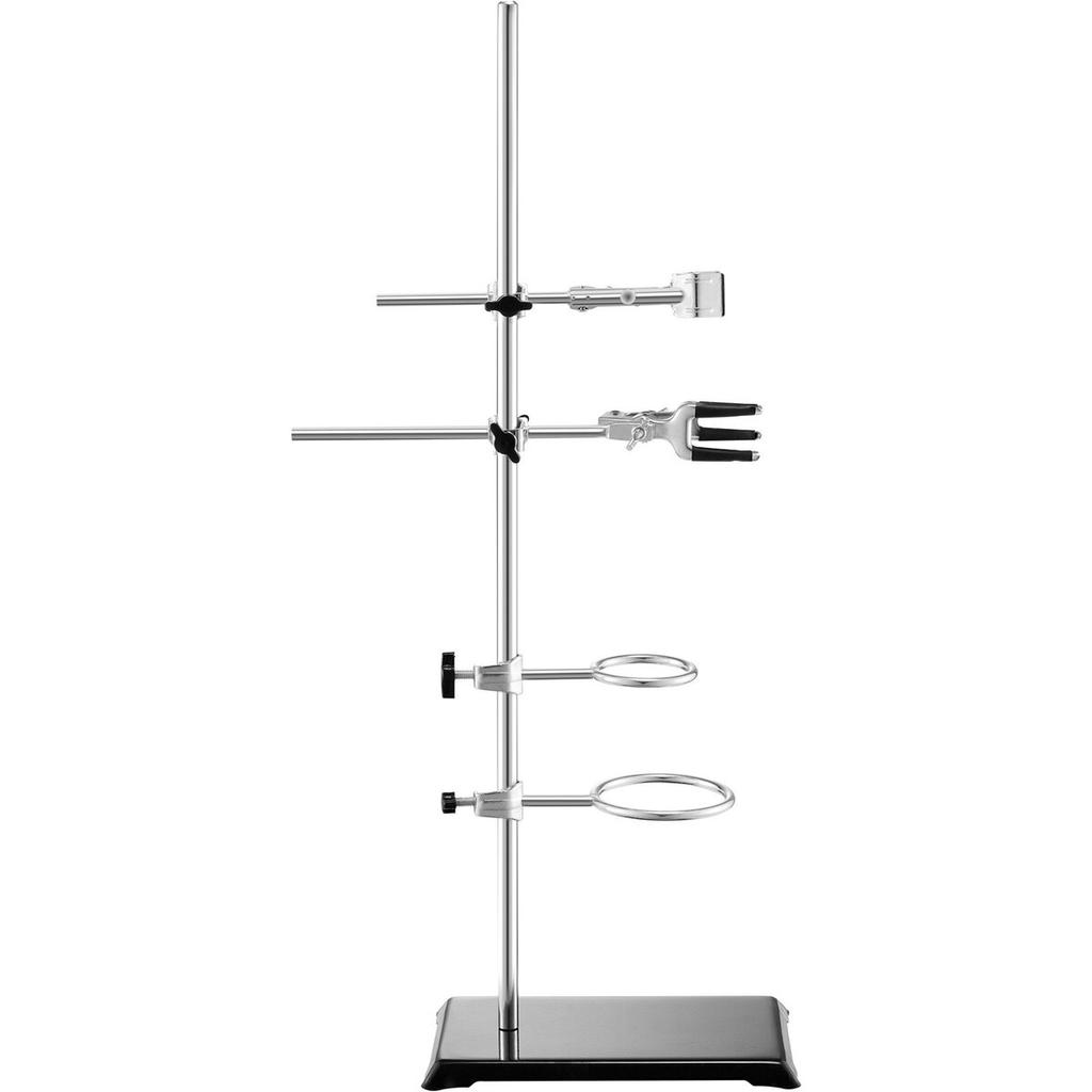 Lab Stand Support, Laboratory Retort Support Stand 2 Sets, Steel Lab Stand 23.6" Rod and 8.3" X 5.3" Cast Iron Base, Includes Flask Clamps, Burette