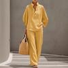 Womens Casual City Shirt Set 2026 Solid Color Long Sleeve Blouse Pants