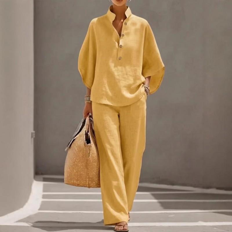 Womens Casual City Shirt Set 2026 Solid Color Long Sleeve Blouse Pants