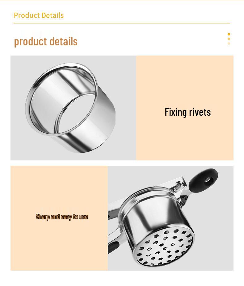 Stainless Steel Potato Masher with Replaceable Sieves for Baby Food and Kitchen Use