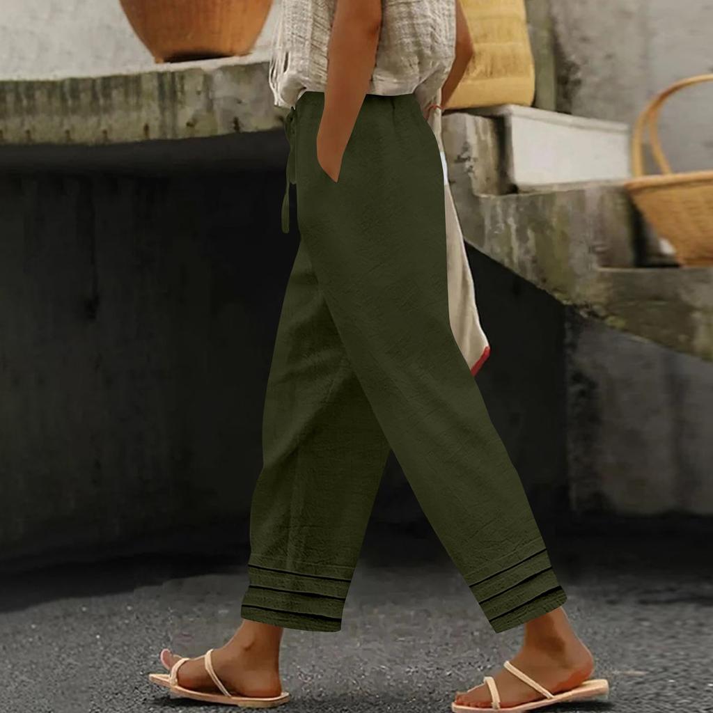 Dámské bavlněné a lněné klasické všestranné módní kalhoty