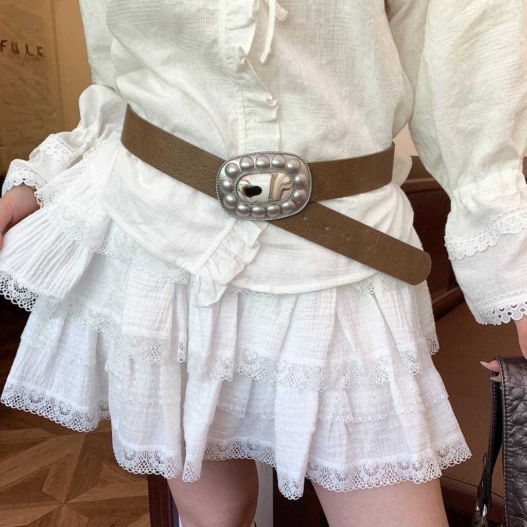 Vintage Bohemian Brown Belt Women's Niche Rivets Ethnic Style Belt with Skirt Jeans Waist Seal Tide