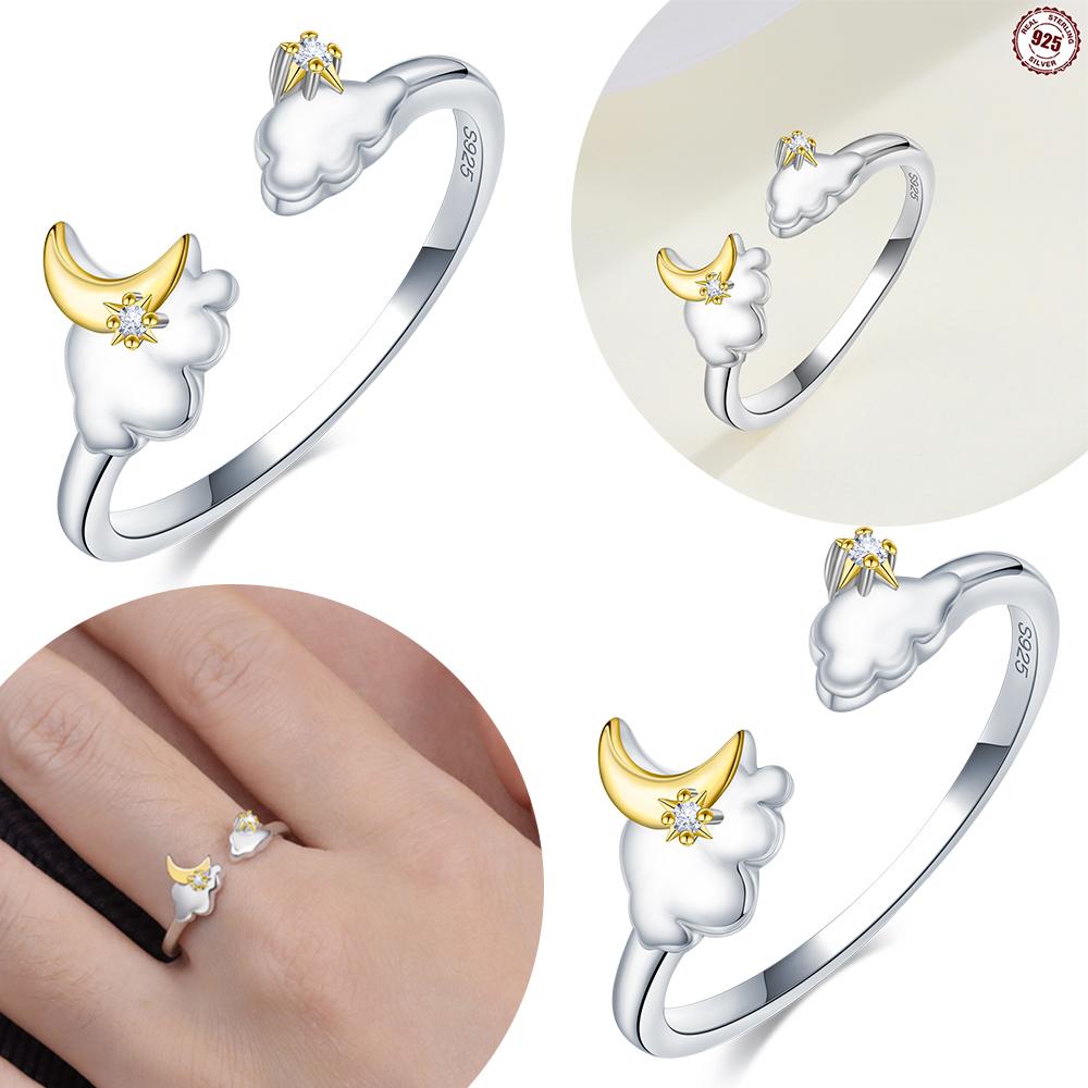 Open Star Moon Ring Authentic Original Copper Metal Cloud-shaped Open Ring Valentine's Anniversary High Quality Fine Perfect Gift Women High Quality