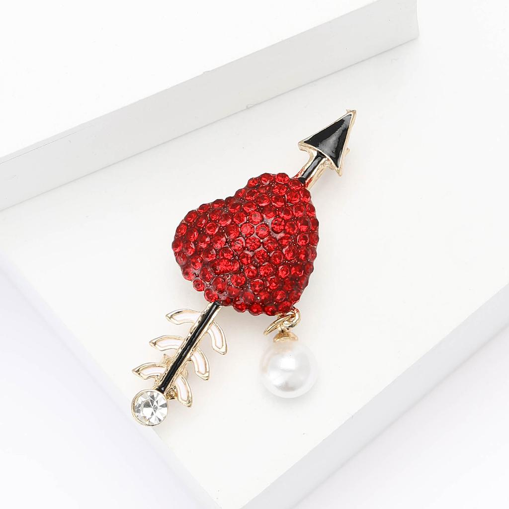 Fashion Alloy Rhinestone Arrow Through Heart Brooch Exquisite Versatile Women'S Clothing Corsage Ornament Pin