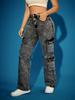 European & American Fashion Multi-Pocket High Elastic Denim Chain Work Pants