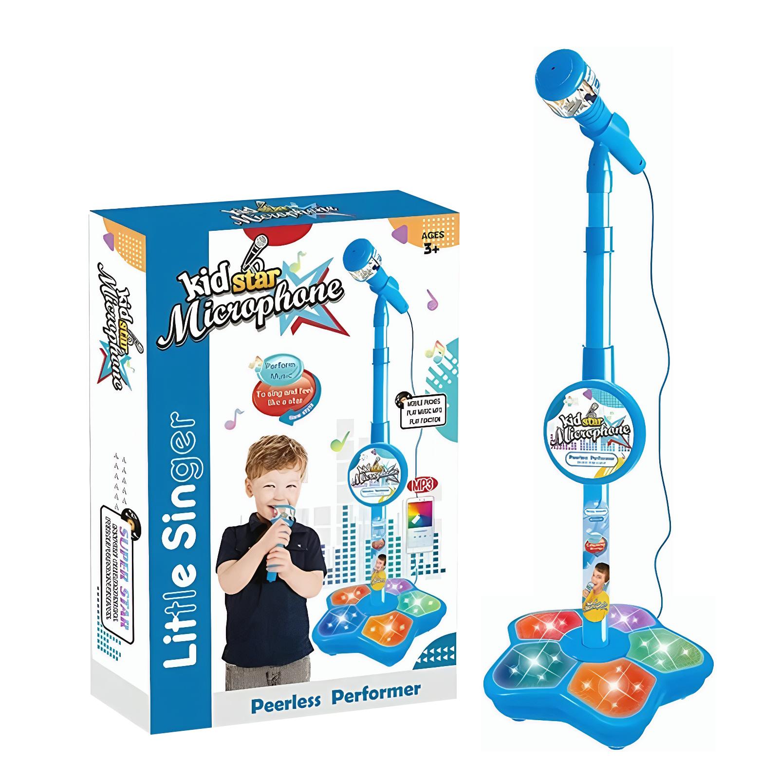 

Music Sing Microphone Toy with Adjustable Stand Toddler Microphone Stand with Music&Light for Kids Toddlers Child синий