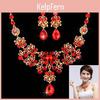 Golden Party Red Color Alloy Bridal Wedding Pendant Necklace Earrings Set