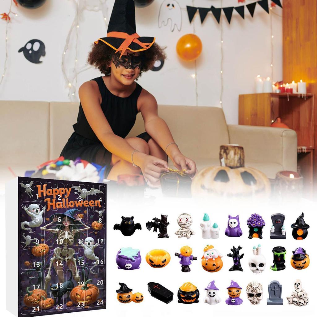 Horror Statue Countdown Calendar 24 Days Holiday Countdown Small Creepy Resin Figurines For Shelf Fireplace Desktop Home TV