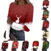 Women's Casual Christmas Print Long Sleeve Ribbed Neck Top