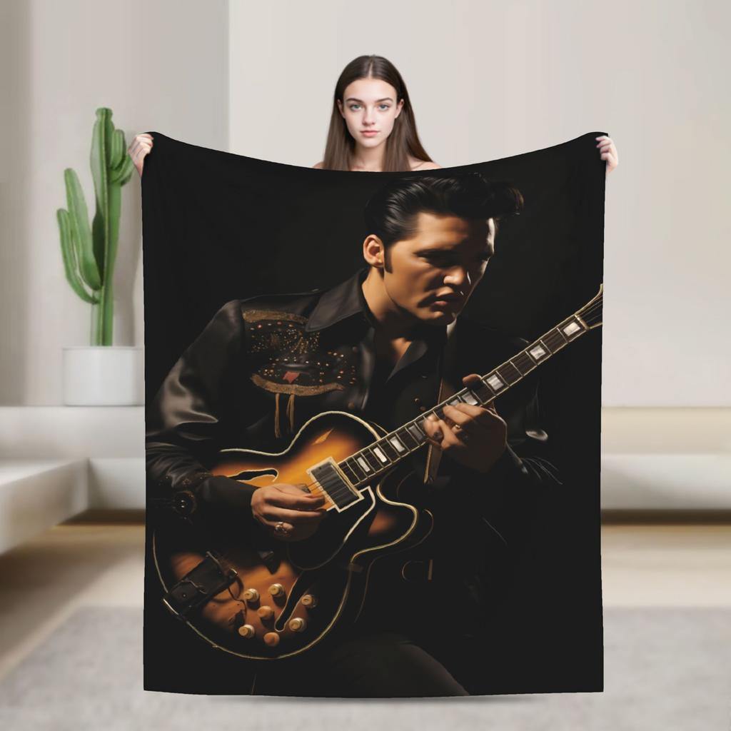 Retro The King E-Elvis Presley Blanket Decorative Flannel Bedding Throws For Couch Chair Soft Design Quality Bedspread Gift