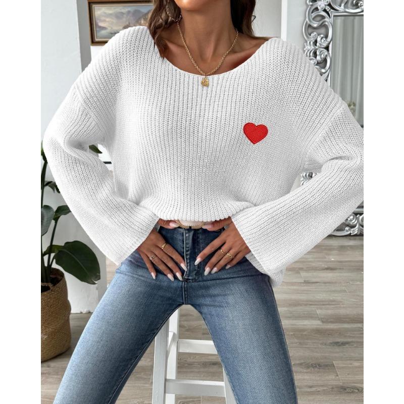 

Женский свитер, топ, женский воротник-лодочка, вышитая наклейка «Любовь» ко Дню святого Валентина XL