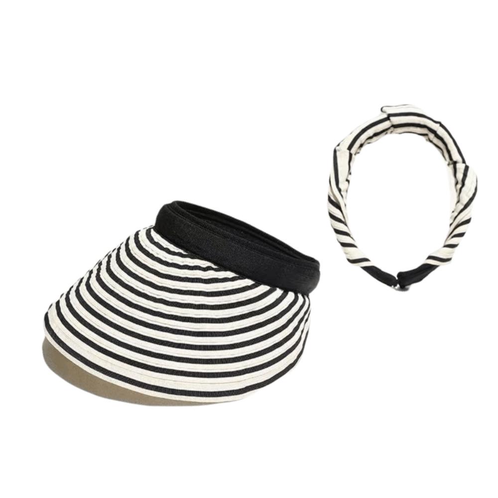 Simple Foldable Sun Visor Hat Striped Pattern Wide Brim Sun Hat Uv Protection Breathable Empty Top Cap Summer