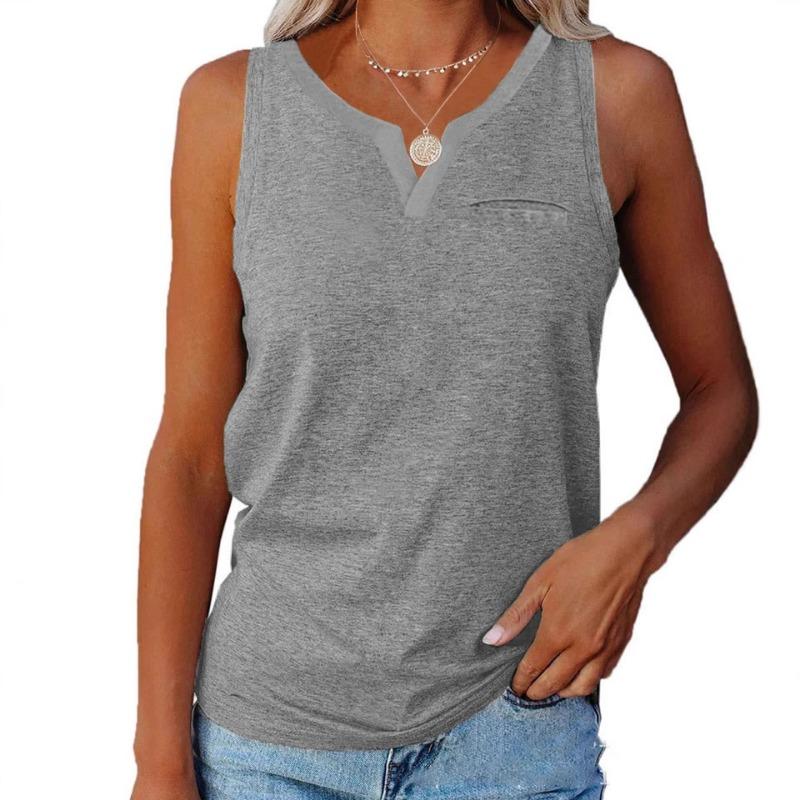 

Spring Summer T-shirt Fashion Sleeveless Vest with V-neck Pocket Loose Casual Plus Size Top Women XXL светло-серый