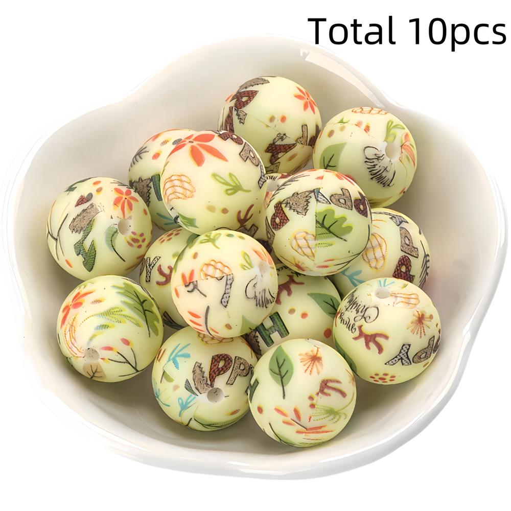 10/10pcs 15mm silicone beads with various styles of printed patterns, perfect DIY bead handmade accessories, fashionable jewelry