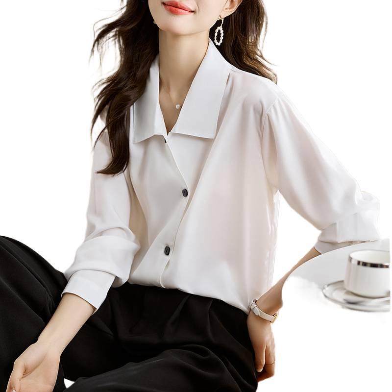 Stylish Autumn Chiffon Blouse: Women's Casual Turn-Down Collar Cardigan Shirt