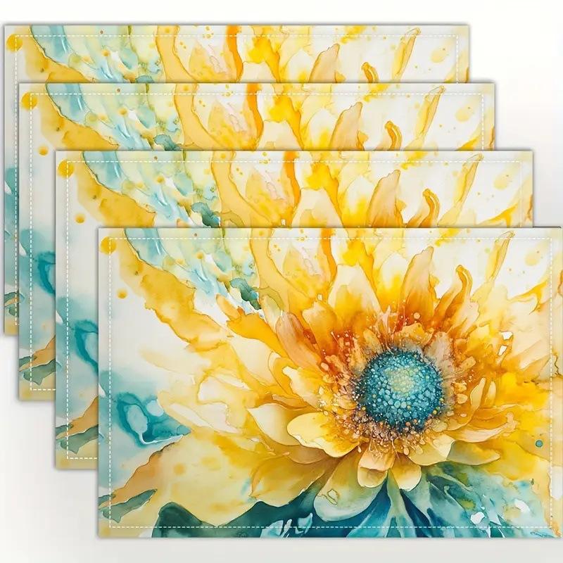 2/4/6pcs Minimally Designed Floral Kitchen Decorative Placemat Made Of Polyester Linen And Anti Slip Dining Table Mat