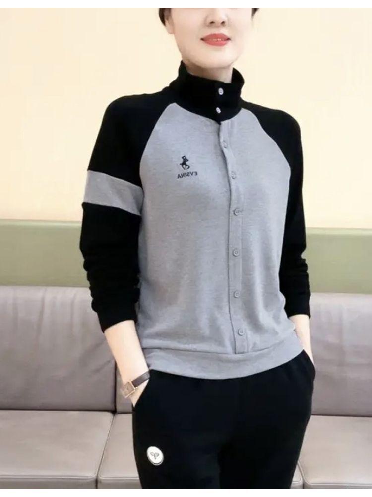 Hanorac lejer patchwork color block cu guler turn-down mărime plus pentru mame