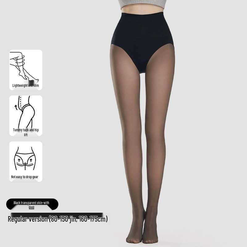 Svarta Genomskinliga Höga Midjehöjds Tummy Control Strumpbyxor med Fleecefoder och Höftlyft