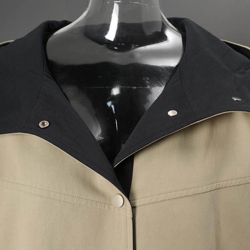 Womens Oversized Hooded Colorblock Cotton Blend Trench Coat Loose Fit Casual Outerwear