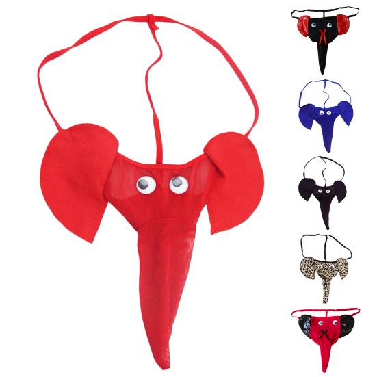 Men Elephant Thong Breathable Funny Bulge Pouch Elastic Moisture Wicking Pornographic Soft Long Elephant Nose Men G String for Inside Wear