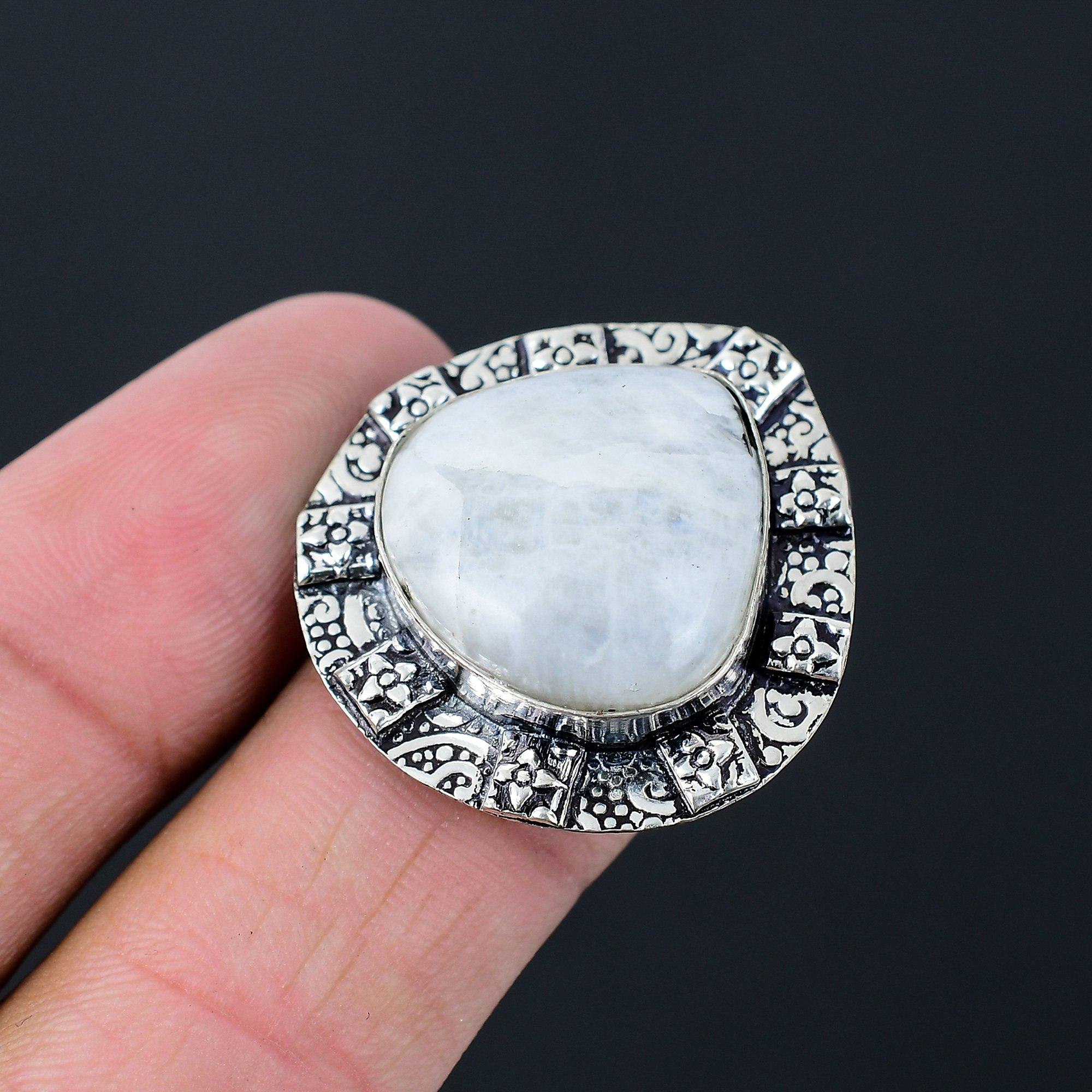 Sterling Silver Pear Natural Rainbow Moonstone Statement New Wedding Ring US 7.5 7.5