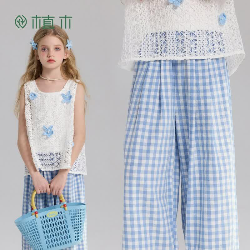 Girls  Plaid Casual Straight-Leg Pants 150